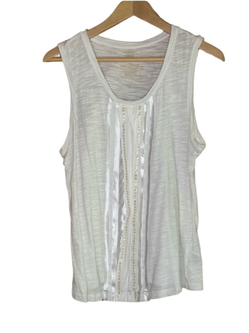 Izod White Spacedye Satin & Sequin Trim Scoop Neck Tank size large
